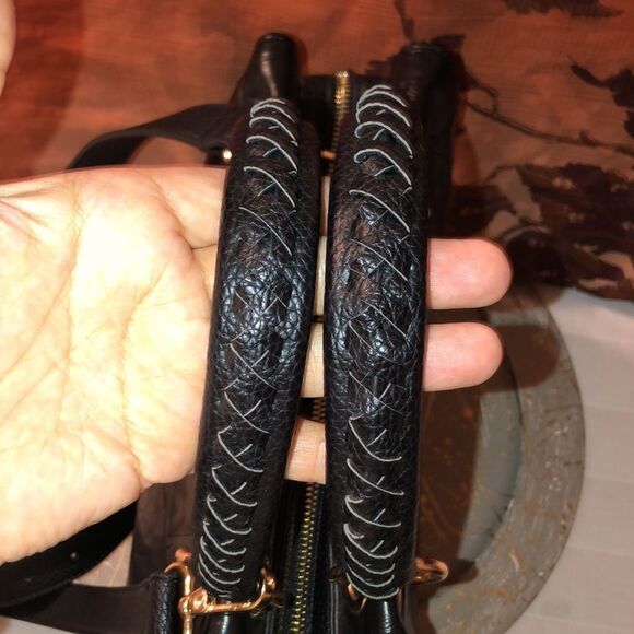 Sondra Roberts Black Pebbled Faux Leather Satchel Crossbody Strap - Picture 6 of 14